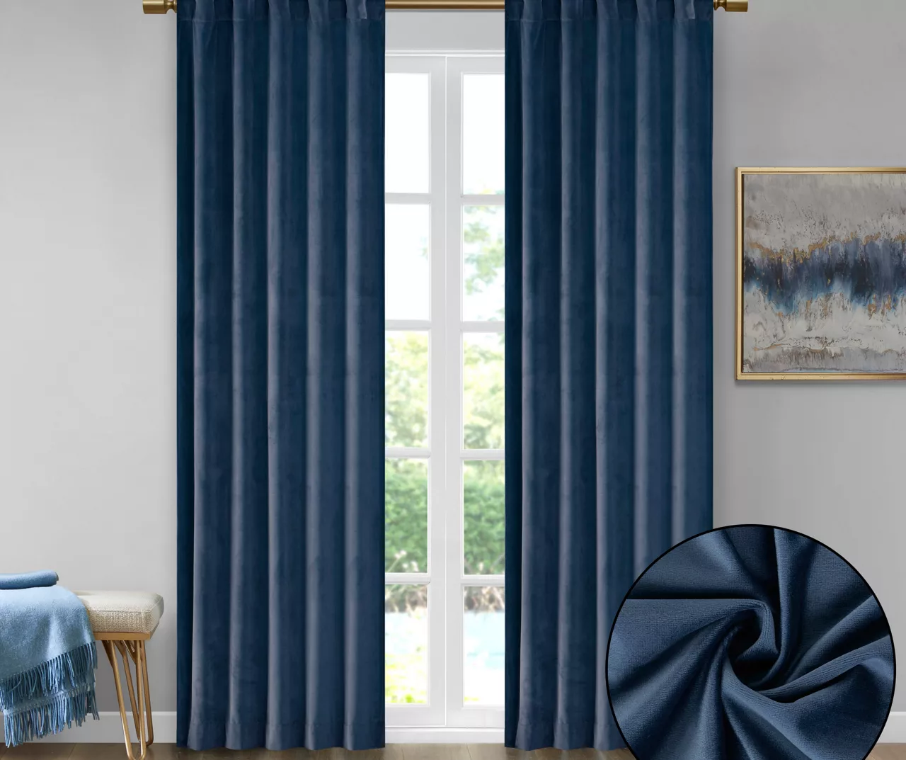 Bryce Velvet Navy Room-Darkening Rod Pocket Curtain Panel Pair, (63") 4 Bryce Velvet Navy Room-Darkening Rod Pocket Curtain Panel Pair, (63") - Image 4