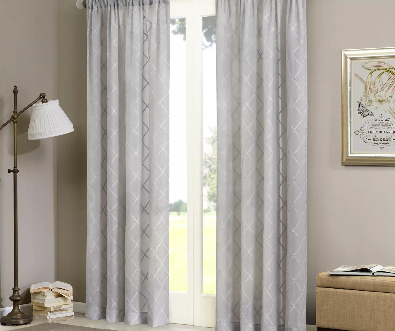 Clarissa Diamond Gray Sheer Rod Pocket Curtain Panel, (95") 2 Clarissa Diamond Gray Sheer Rod Pocket Curtain Panel, (95") - Image 2