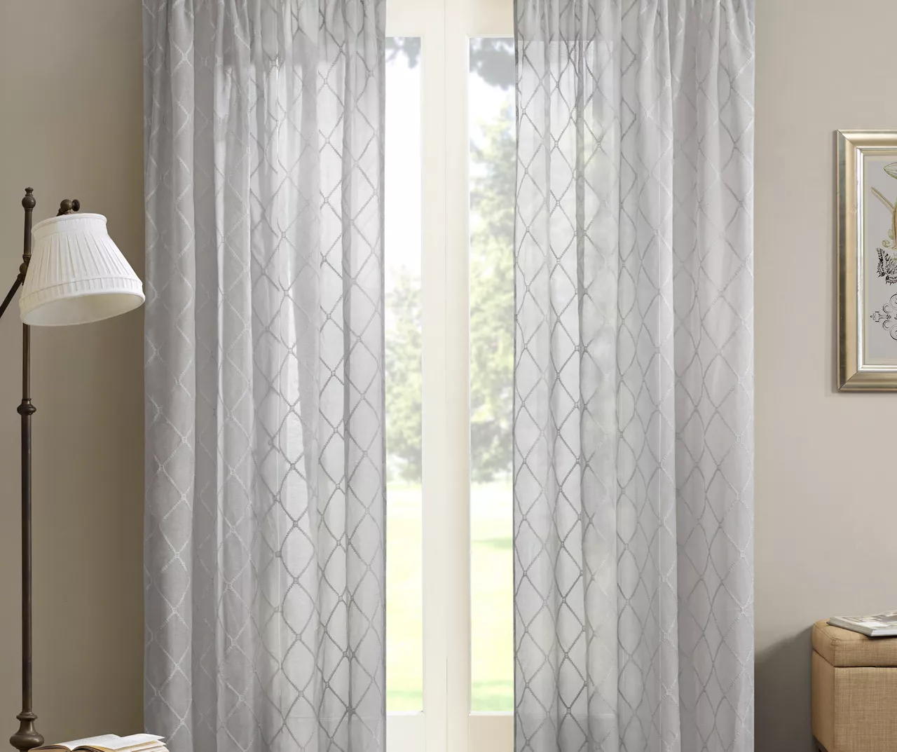 Clarissa Diamond Gray Sheer Rod Pocket Curtain Panel, (95") 1 Clarissa Diamond Gray Sheer Rod Pocket Curtain Panel, (95")