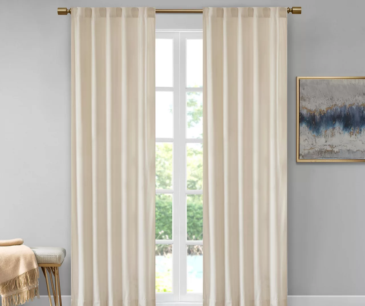 Bryce Velvet Ivory Room-Darkening Rod Pocket Curtain Panel Pair, (63") 1 Bryce Velvet Ivory Room-Darkening Rod Pocket Curtain Panel Pair, (63")