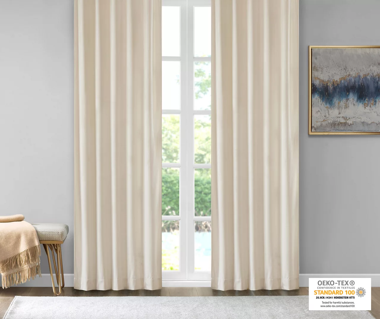 Bryce Velvet Ivory Room-Darkening Rod Pocket Curtain Panel Pair, (95") 3 Bryce Velvet Ivory Room-Darkening Rod Pocket Curtain Panel Pair, (95") - Image 3