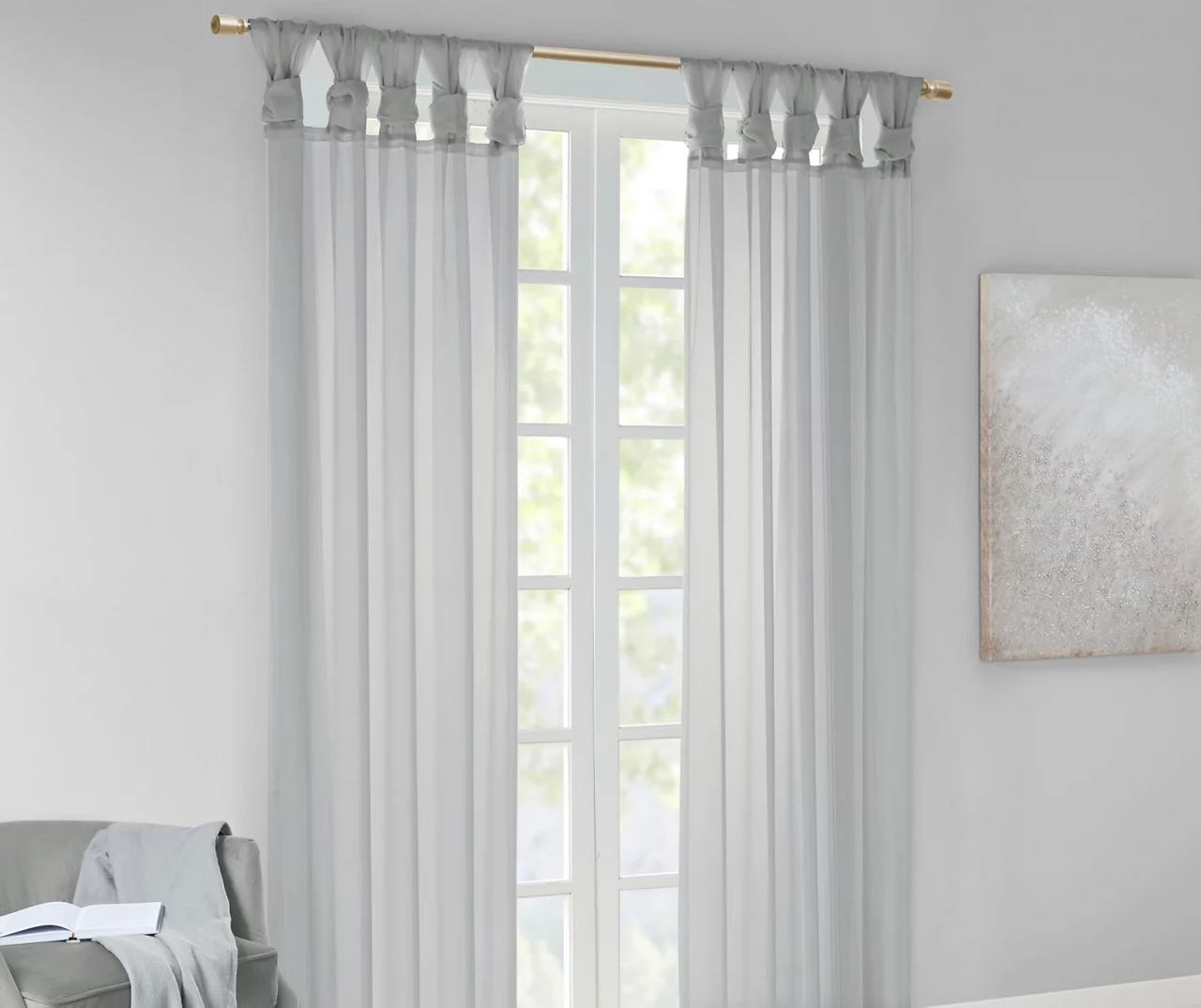 Persis Light Gray Voile Sheer Twisted Tab Curtain Panel Pair, (95") 2 Persis Light Gray Voile Sheer Twisted Tab Curtain Panel Pair, (95") - Image 2