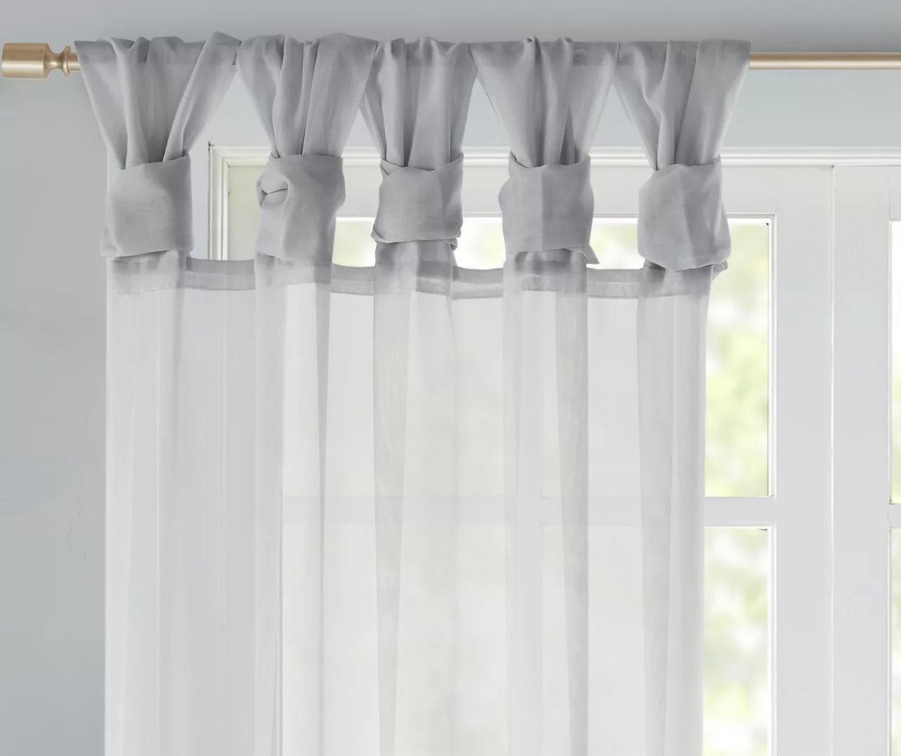 Persis Light Gray Voile Sheer Twisted Tab Curtain Panel Pair, (95") 3 Persis Light Gray Voile Sheer Twisted Tab Curtain Panel Pair, (95") - Image 3