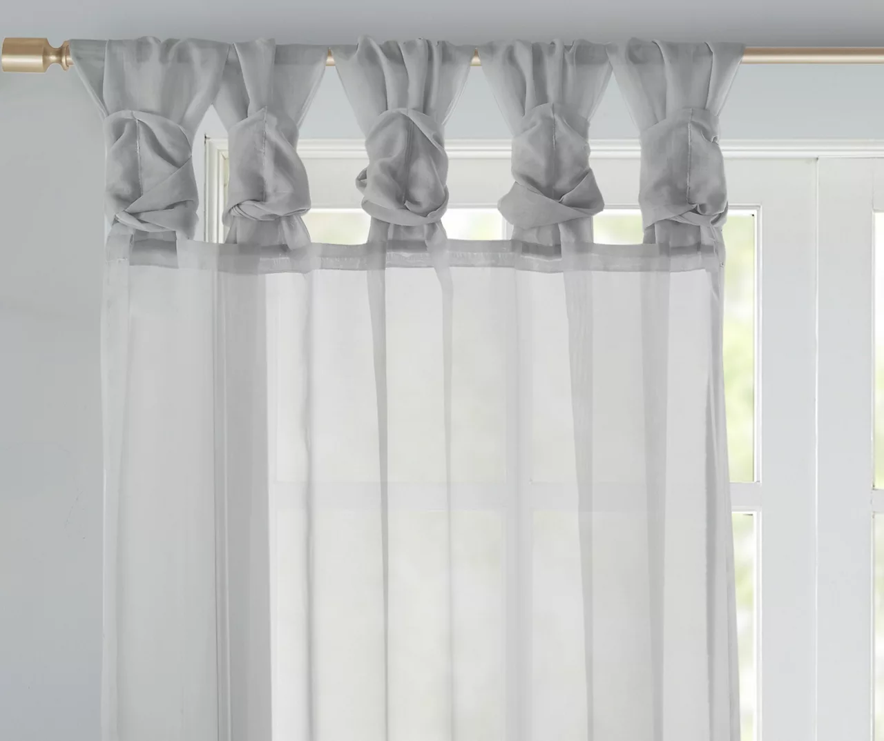 Persis Light Gray Voile Sheer Twisted Tab Curtain Panel Pair, (95") 4 Persis Light Gray Voile Sheer Twisted Tab Curtain Panel Pair, (95") - Image 4