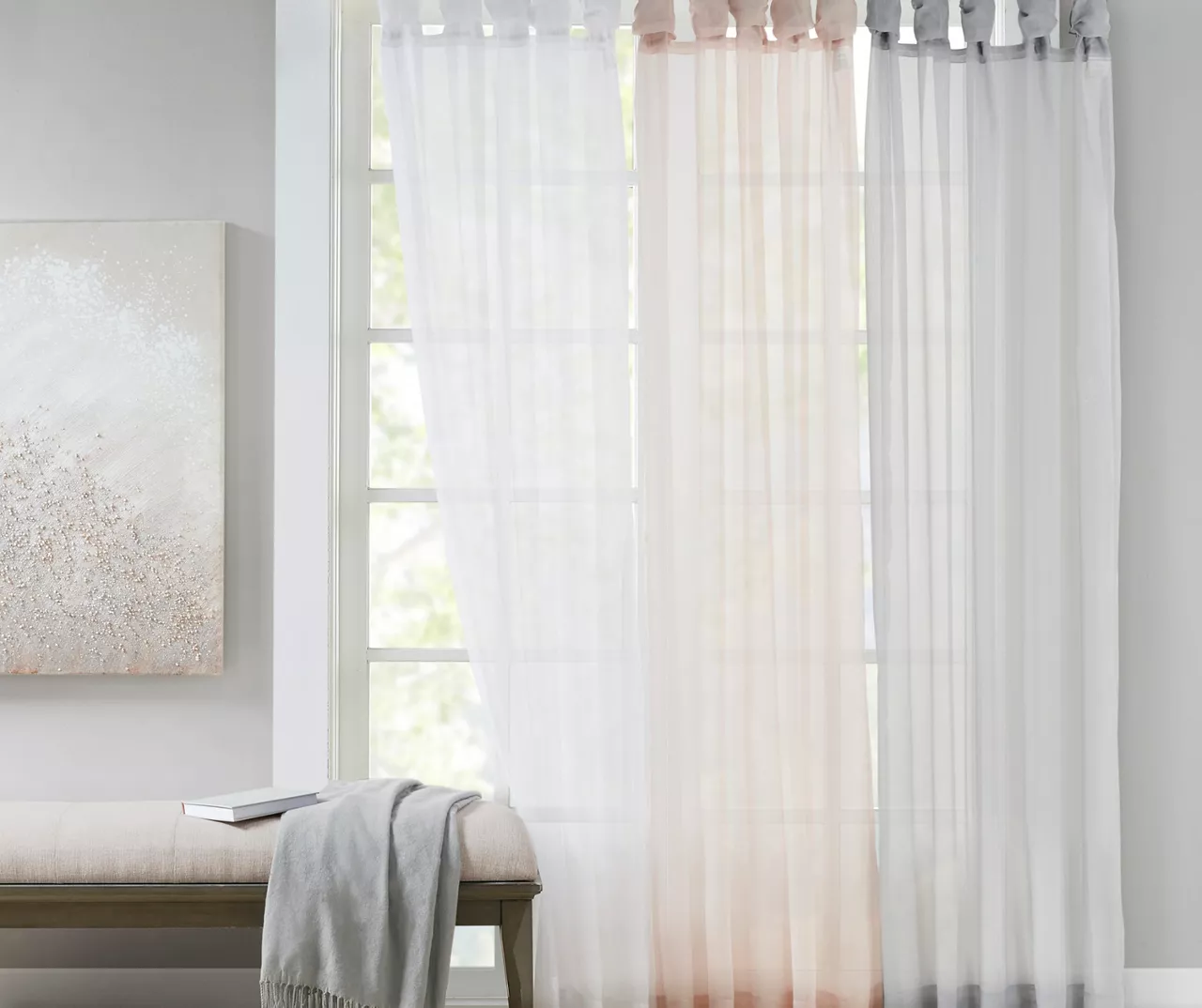 Persis White Voile Sheer Twisted Tab Curtain Panel Pair, (95") 6 Persis White Voile Sheer Twisted Tab Curtain Panel Pair, (95") - Image 6