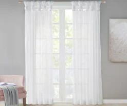 Persis White Voile Sheer Twisted Tab Curtain Panel Pair, (63")