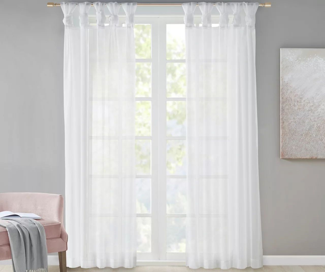 Persis White Voile Sheer Twisted Tab Curtain Panel Pair, (95") 1 Persis White Voile Sheer Twisted Tab Curtain Panel Pair, (95")