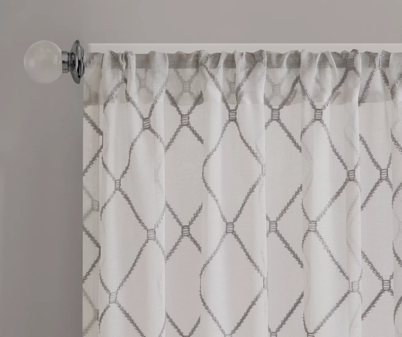 Clarissa Diamond White & Gray Sheer Rod Pocket Curtain Panel, (95") 3 Clarissa Diamond White & Gray Sheer Rod Pocket Curtain Panel, (95") - Image 3