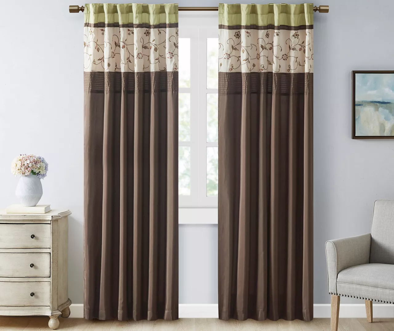 Monroe Embroidered Light-Filtering Rod Pocket Curtain Panel, (84") 2 Monroe Embroidered Light-Filtering Rod Pocket Curtain Panel, (84") - Image 2
