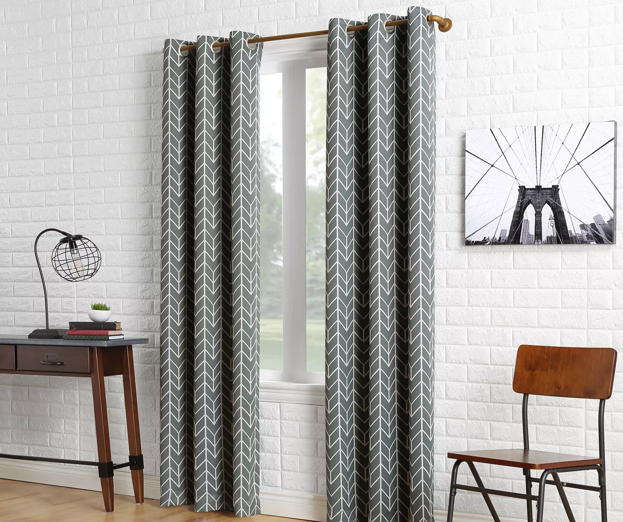 Sun Zero Ashwood Chevron Blackout Grommet Curtain Panel 1 Sun Zero Ashwood Chevron Blackout Grommet Curtain Panel