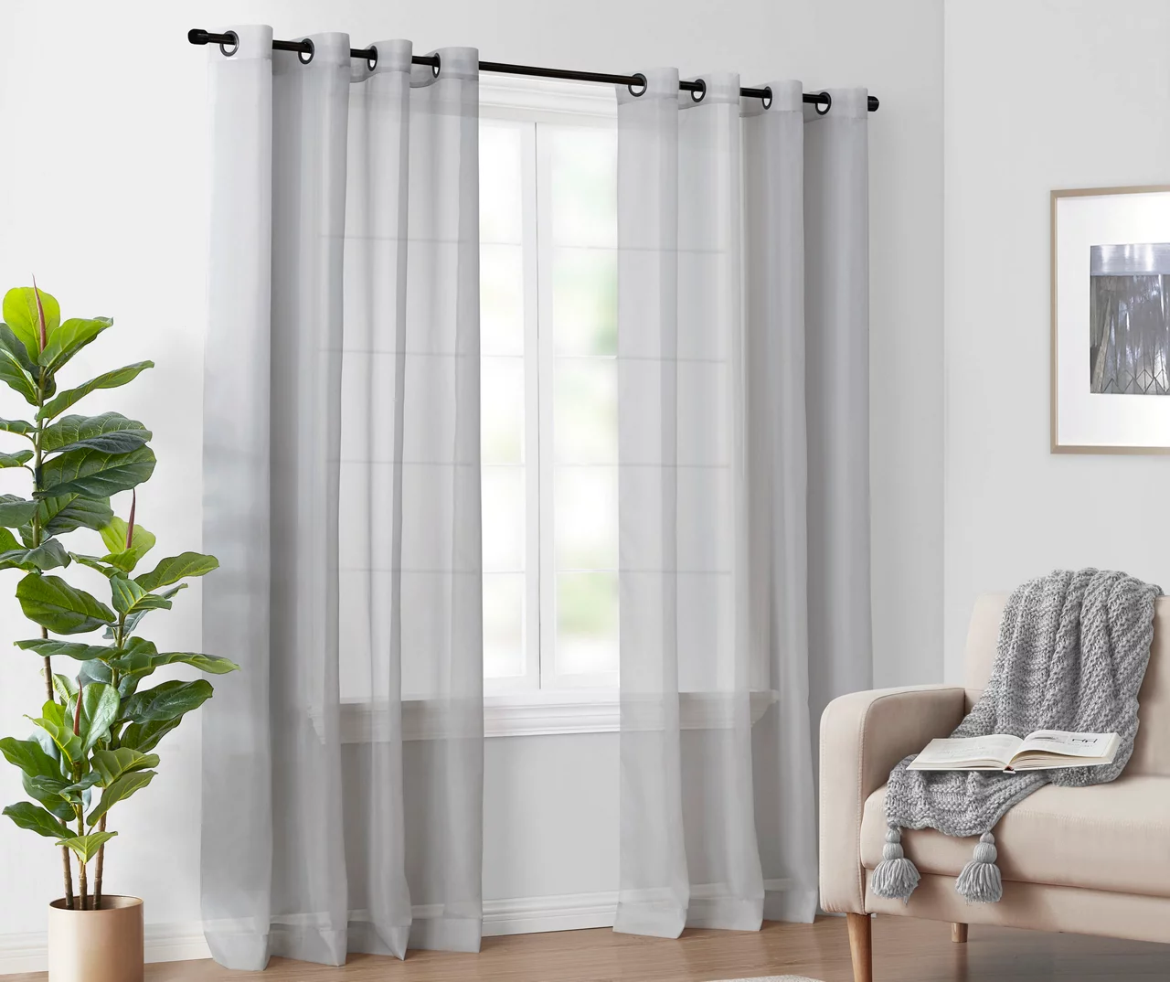 Curtain Fresh Light Gray Sheer Grommet Curtain Panel, (95") 2 Curtain Fresh Light Gray Sheer Grommet Curtain Panel, (95") - Image 2