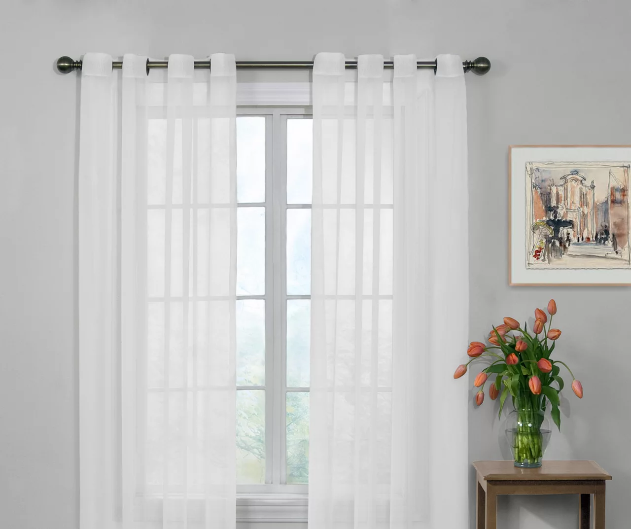 Curtain Fresh White Sheer Grommet Curtain Panel, (84") 1 Curtain Fresh White Sheer Grommet Curtain Panel, (84")