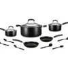 Black Non-Stick 14-Piece Rivet Handle Cookware Set