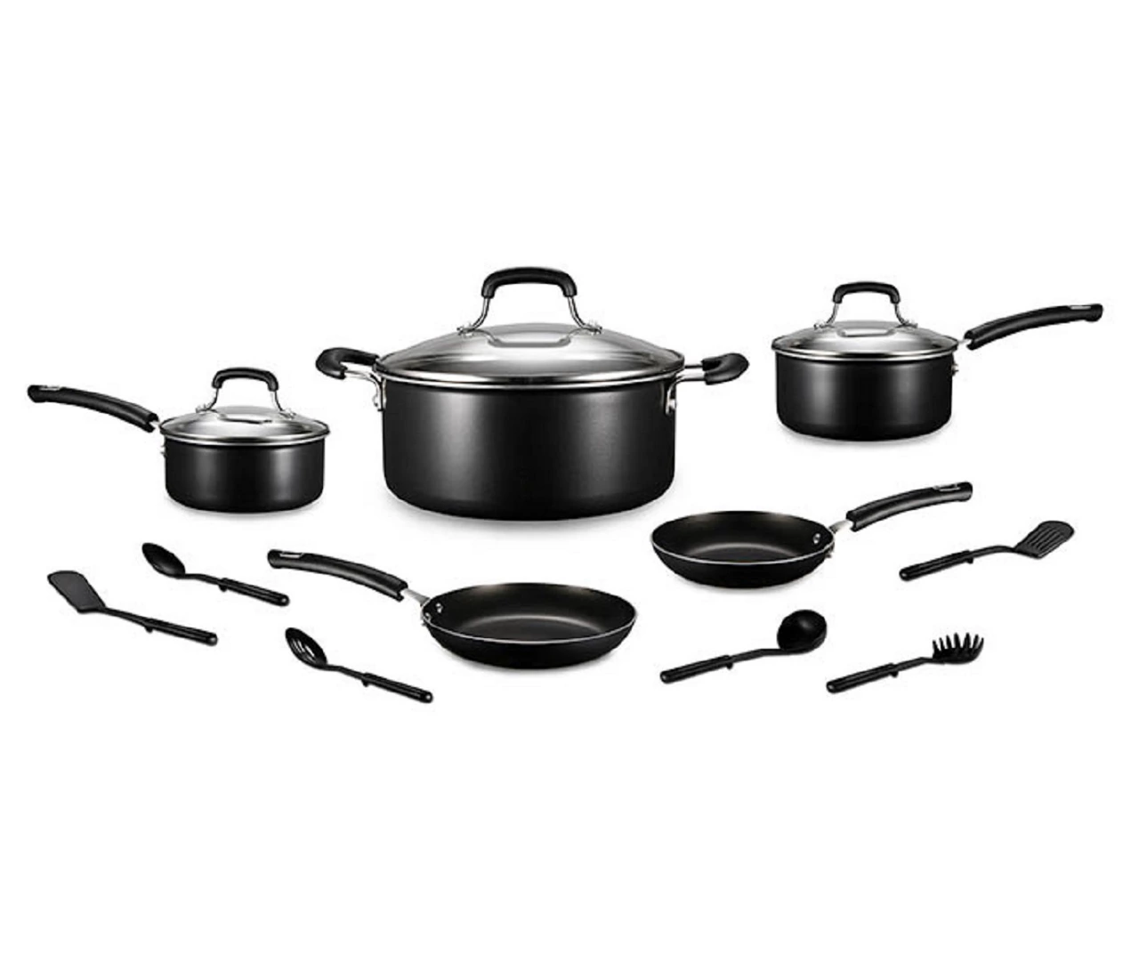 Black Non-Stick 14-Piece Rivet Handle Cookware Set 1 Black Non-Stick 14-Piece Rivet Handle Cookware Set