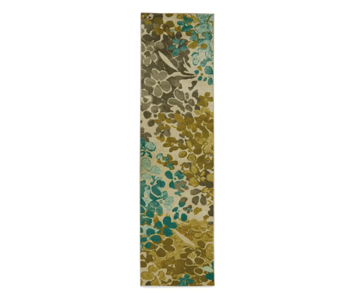 Radiance Aqua Floral Runner, (1'8" X 6') 1 Radiance Aqua Floral Runner, (1'8" X 6')