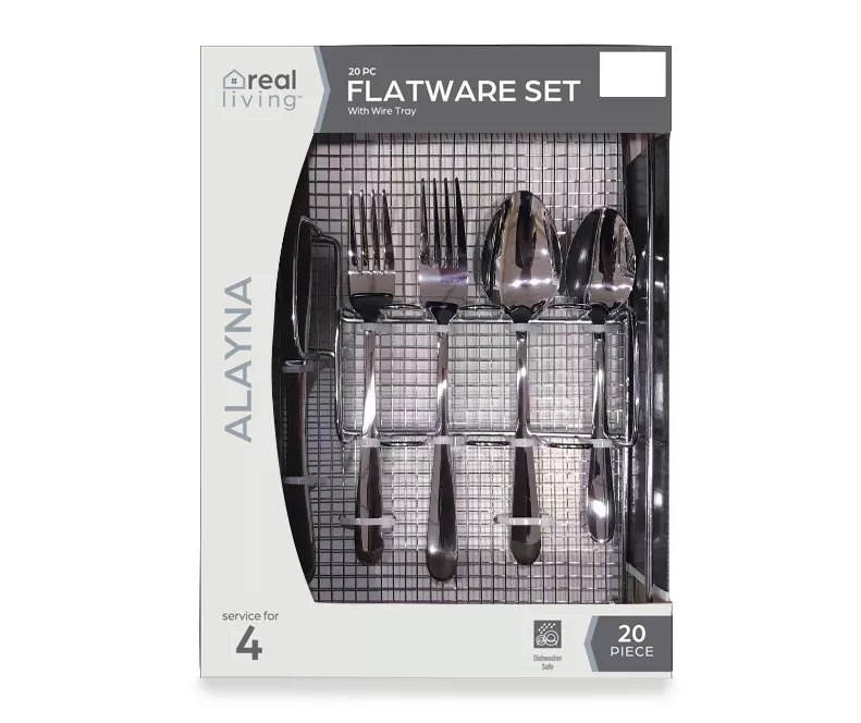 Alayna 20-Piece Flatware Set With Wire Tray 1 Alayna 20-Piece Flatware Set With Wire Tray