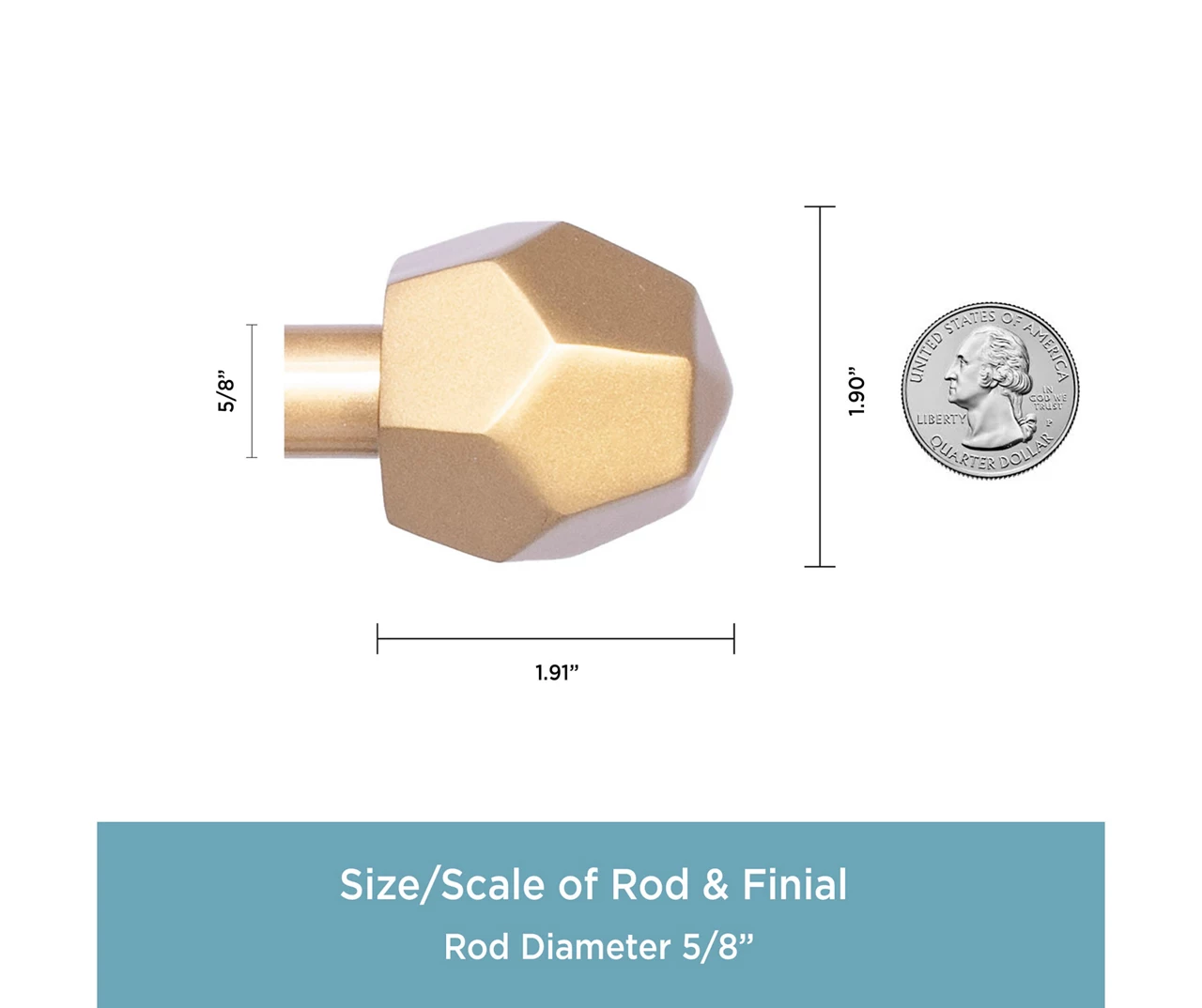River Burnished Brass 5/8" Steel Decorative Curtain Rod, (36" - 66") 2 River Burnished Brass 5/8" Steel Decorative Curtain Rod, (36" - 66") - Image 2