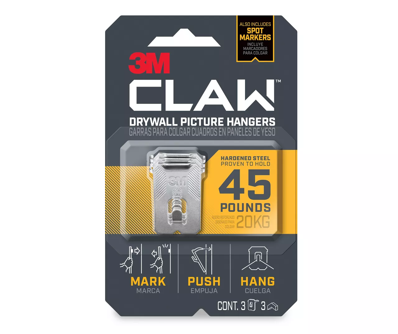 3M Claw Drywall 45 Lbs. Picture Hangers, 3-Pack 1 3M Claw Drywall 45 Lbs. Picture Hangers, 3-Pack
