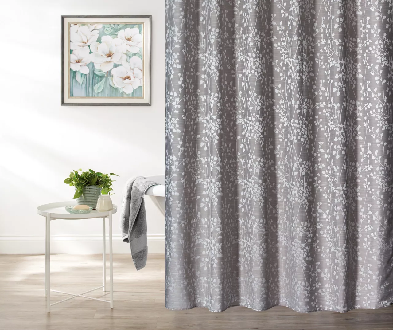 Tan & White Leaf Pattern Jacquard Fabric Shower Curtain 1 Tan & White Leaf Pattern Jacquard Fabric Shower Curtain