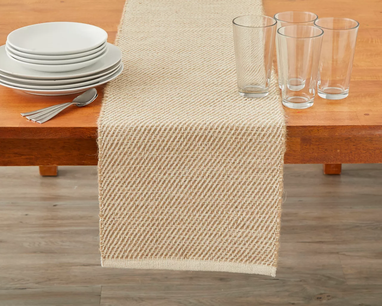 Beige & Tan Diagonal Stripe Table Runner 1 Beige & Tan Diagonal Stripe Table Runner