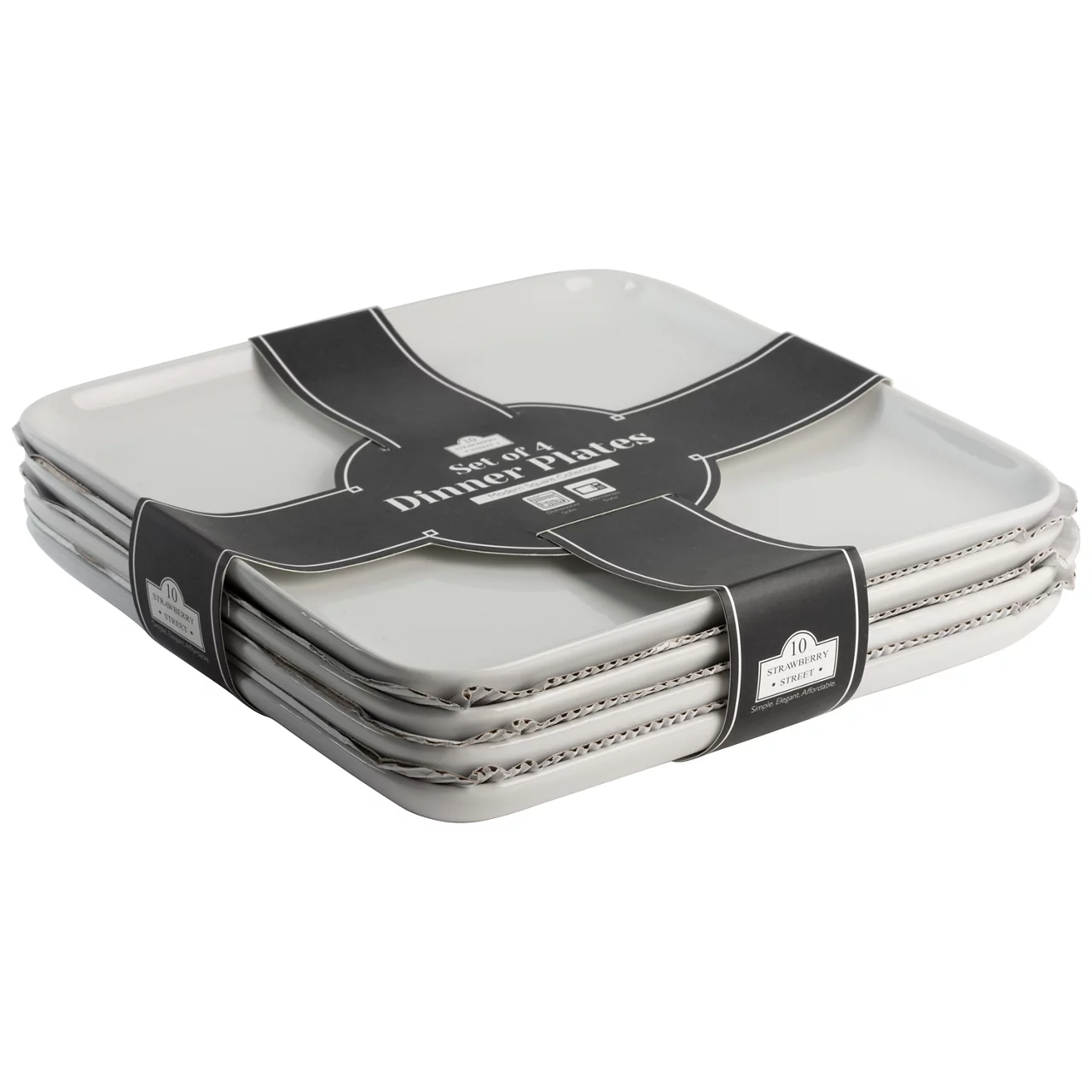 Bliss 4-Piece White Ceramic Square Dinner Plate Set 1 Bliss 4-Piece White Ceramic Square Dinner Plate Set