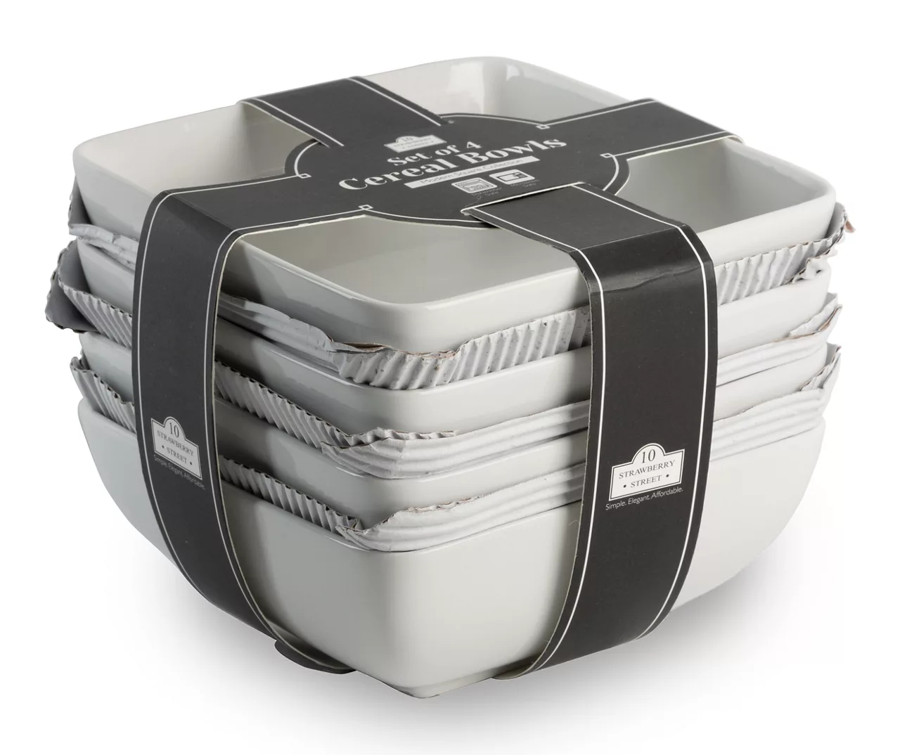 Bliss 4-Piece White Ceramic Square Cereal Bowl Set 1 Bliss 4-Piece White Ceramic Square Cereal Bowl Set