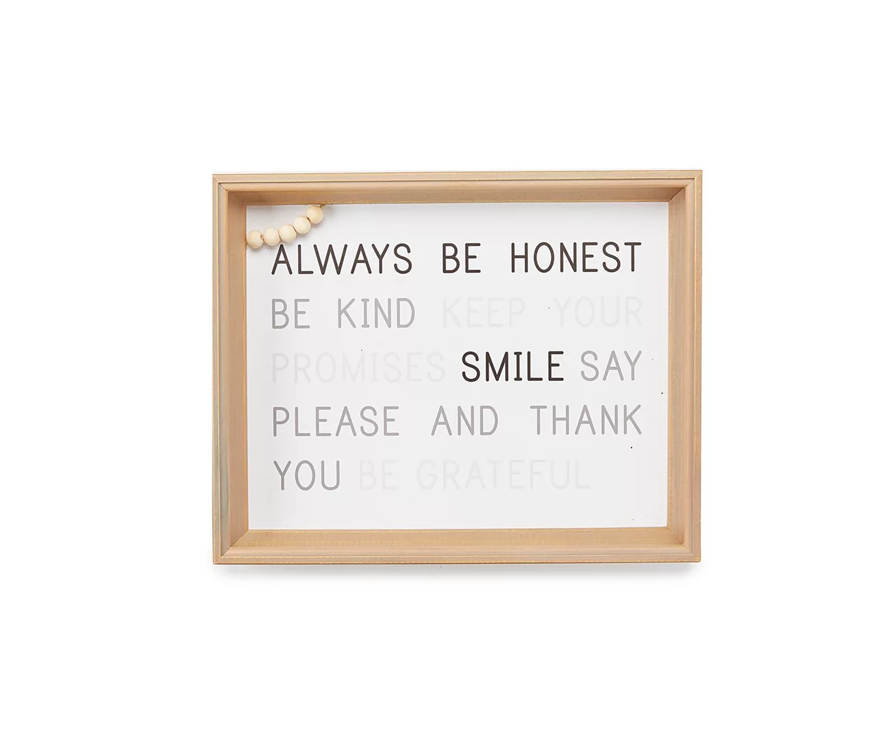"Always Be Honest" White Framed Plaque With Wood Beads Accent 1 "Always Be Honest" White Framed Plaque With Wood Beads Accent