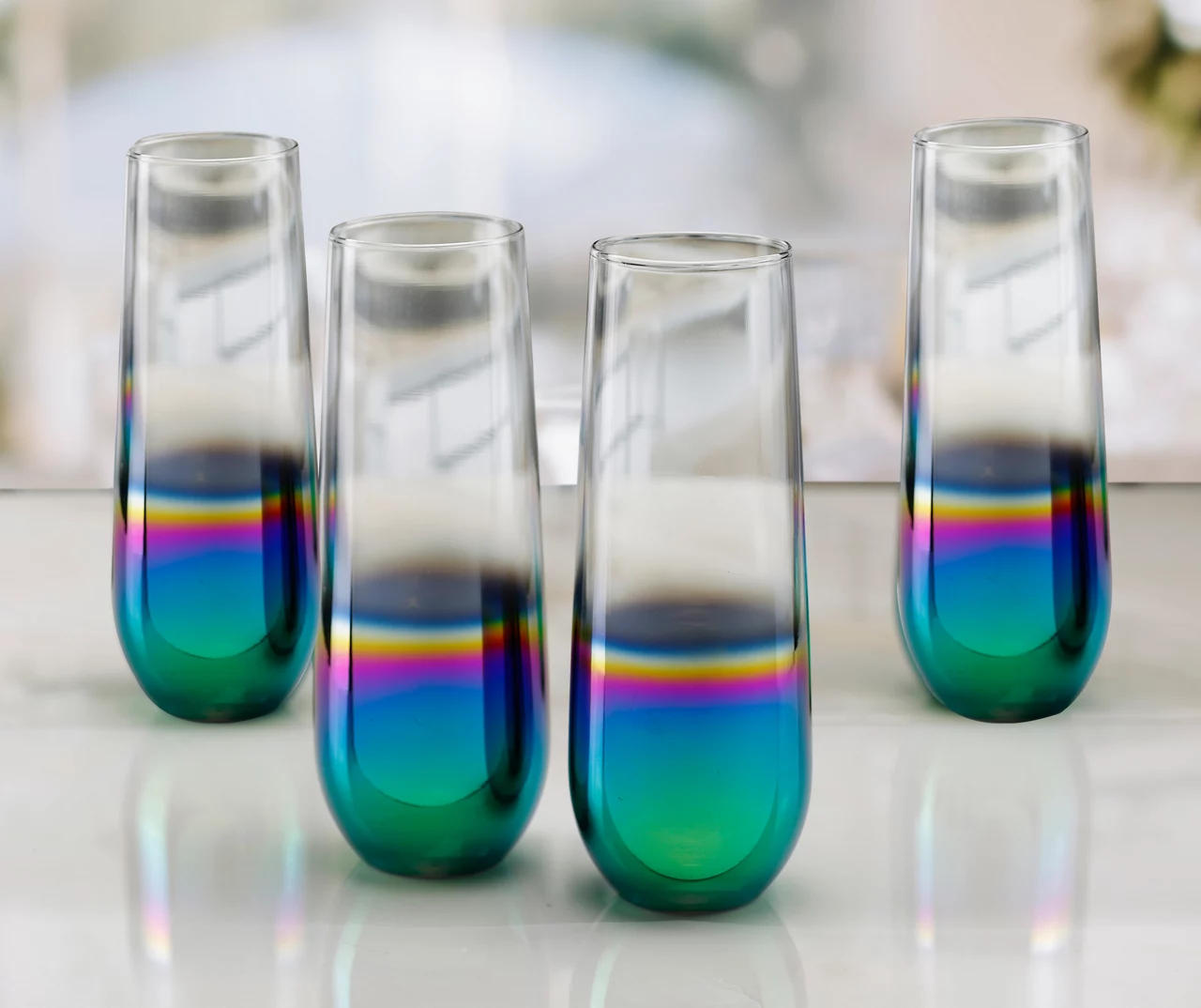Rainbow Luster 4-Piece Stemless Champagne Flute Glass Set 1 Rainbow Luster 4-Piece Stemless Champagne Flute Glass Set