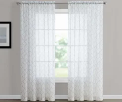 Finch Gray Geometric Crushed Voile Sheer Curtain Panel, (84")