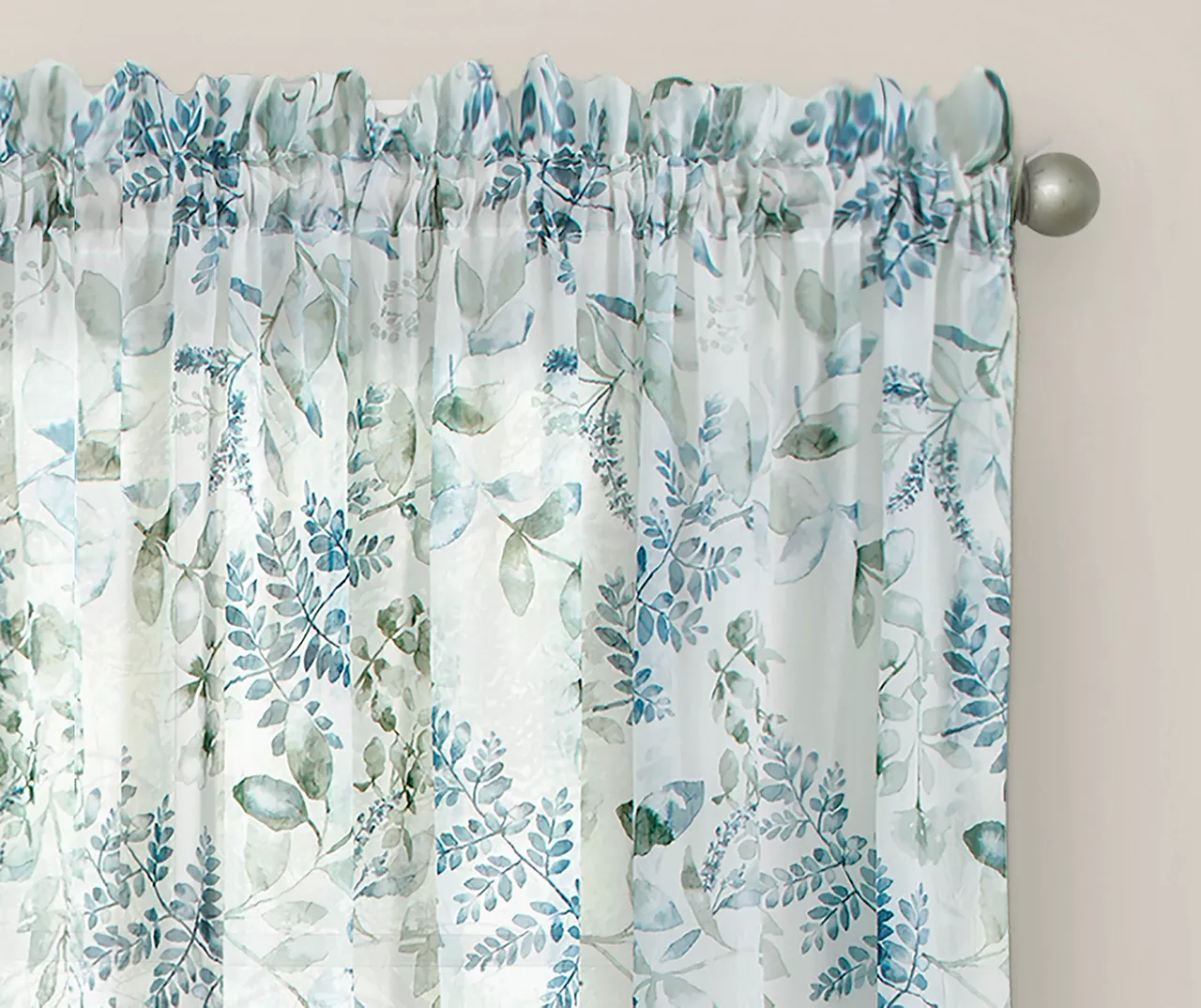 Hattie Spa Blue Floral Crushed Voile Sheer Curtain Panel, (84") 2 Hattie Spa Blue Floral Crushed Voile Sheer Curtain Panel, (84") - Image 2