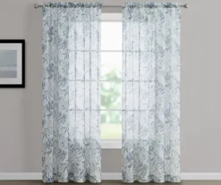 Hattie Spa Blue Floral Crushed Voile Sheer Curtain Panel, (84")