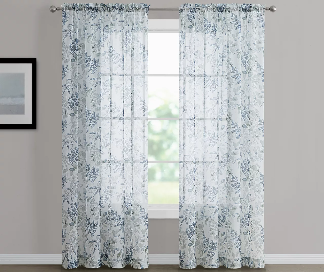 Hattie Spa Blue Floral Crushed Voile Sheer Curtain Panel, (84") 1 Hattie Spa Blue Floral Crushed Voile Sheer Curtain Panel, (84")