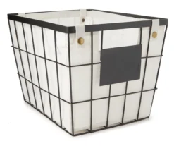 White & Black Wire Bin With Chalkboard Label
