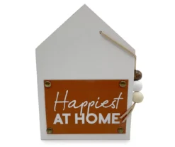 "Happiest At Home" White & Brown House Plaque With Beads