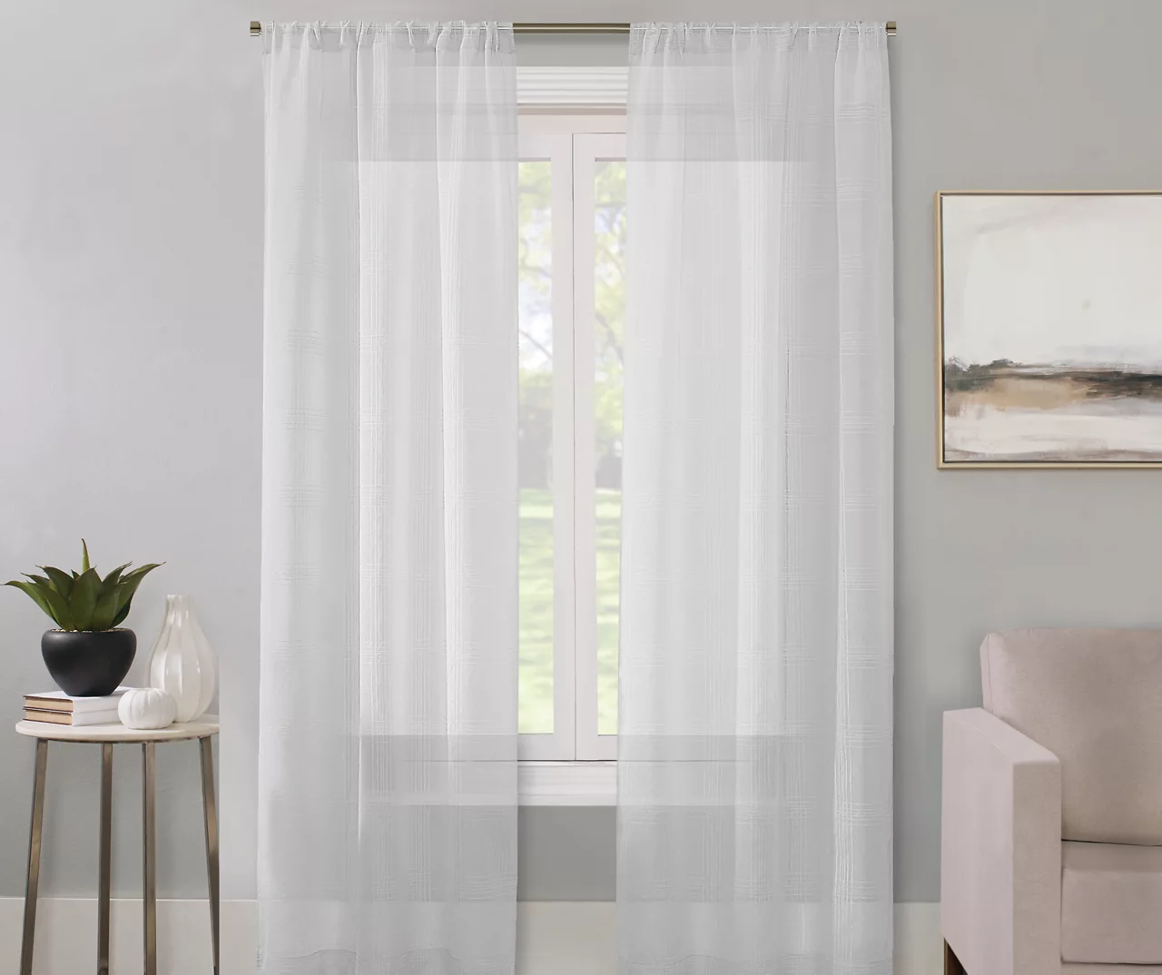 Real Living Sheer Plaid-Weave Curtain Panel 2 Real Living Sheer Plaid-Weave Curtain Panel - Image 2