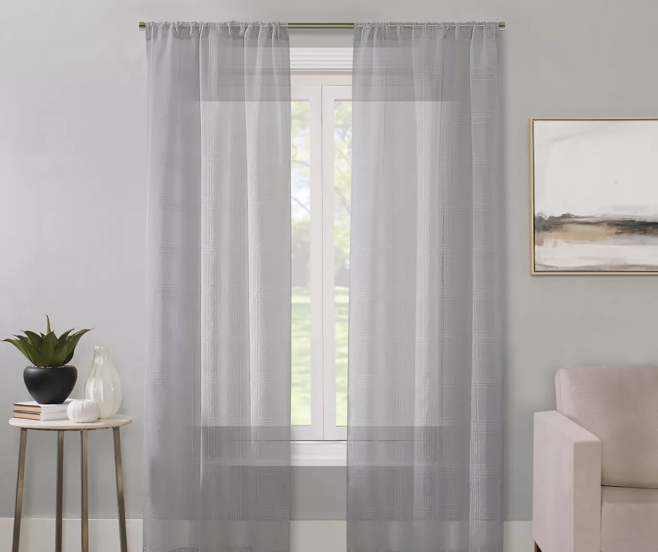 Real Living Sheer Plaid-Weave Curtain Panel 1 Real Living Sheer Plaid-Weave Curtain Panel