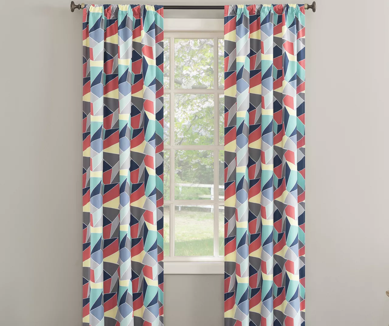 Turquoise Fraction Print Ashby Blackout Rod Pocket Curtain Panel, (84") 1 Turquoise Fraction Print Ashby Blackout Rod Pocket Curtain Panel, (84")