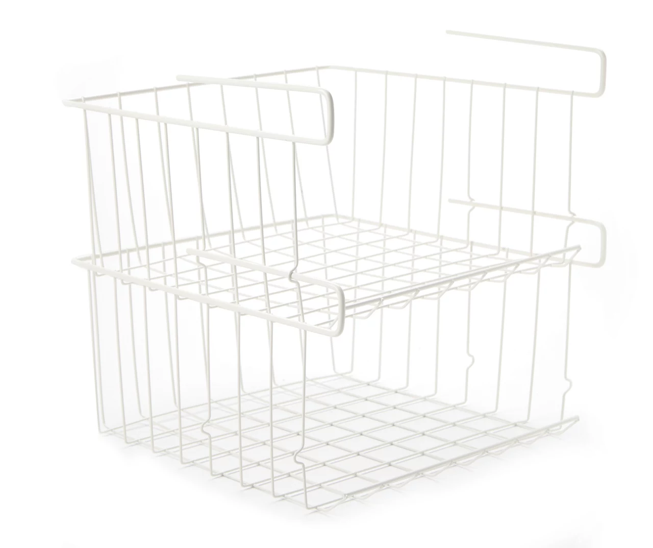 White Hanging Stackable Storage Basket, 2-Pack 2 White Hanging Stackable Storage Basket, 2-Pack - Image 2