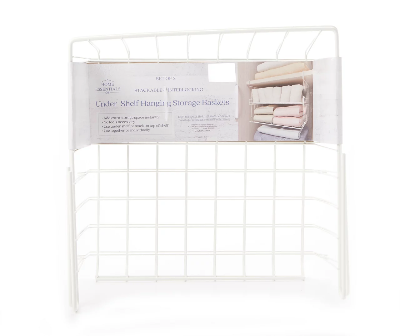 White Hanging Stackable Storage Basket, 2-Pack 1 White Hanging Stackable Storage Basket, 2-Pack