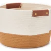 Large Off-White & Mustard Rope Bin With Faux Leather Handles