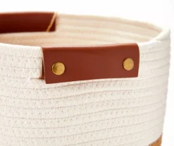 Small Off-White & Mustard Rope Bin With Faux Leather Handles -Cuisinart Store 810542671 810542672 2