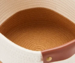 Large Off-White & Mustard Rope Bin With Faux Leather Handles -Cuisinart Store 810542671 810542672 3 1