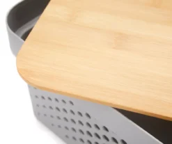 Hudson Home Gray Stackable Storage Bin With Bamboo Lid -Cuisinart Store 810543964 2