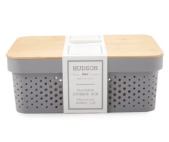 Hudson Home Gray Stackable Storage Bin With Bamboo Lid
