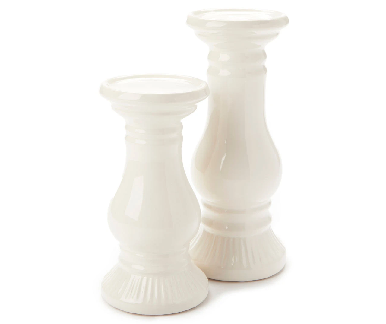 Ivory Ceramic Pillar Candle Holder, (10") 2 Ivory Ceramic Pillar Candle Holder, (10") - Image 2