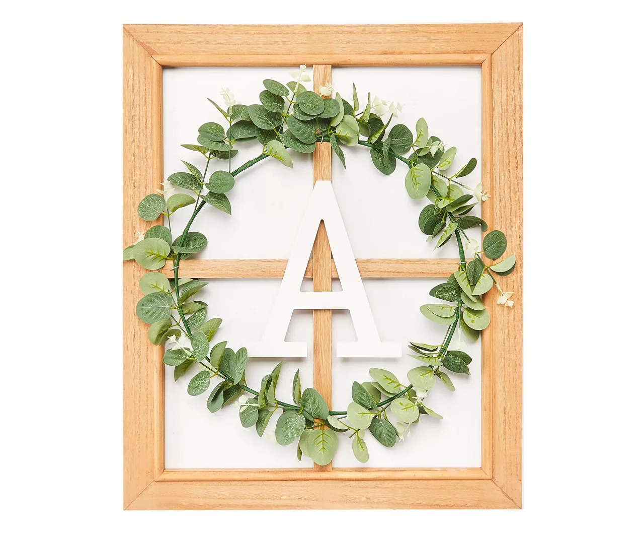 Monogram Framed Windowpane Plaque With Greenery Wreath 1 Monogram Framed Windowpane Plaque With Greenery Wreath