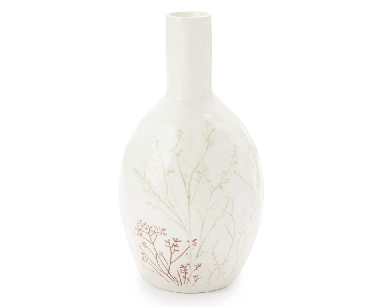 White Floral Ceramic Vase, (10") 1 White Floral Ceramic Vase, (10")