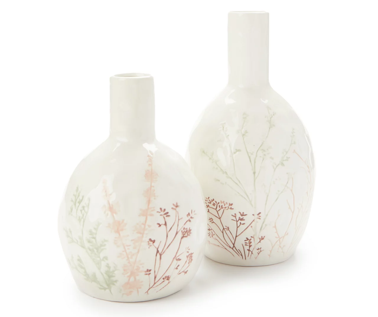 White Floral Ceramic Vase, (10") 2 White Floral Ceramic Vase, (10") - Image 2
