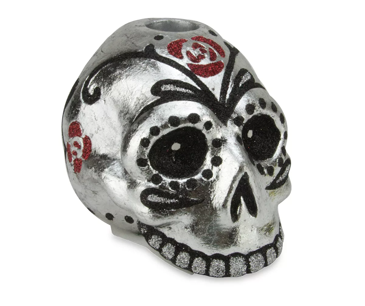 Silver Sugar Skull Taper Candle Holder 1 Silver Sugar Skull Taper Candle Holder