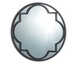 Black Quatrefoil-Accent Round Wall Mirror, (23.62")